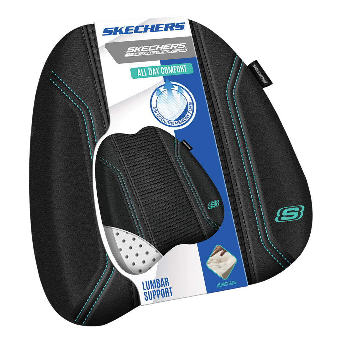 Skechers Air Cooled Memory Foam Lumbar Cushion Black/Aqua, , scanz_hi-res