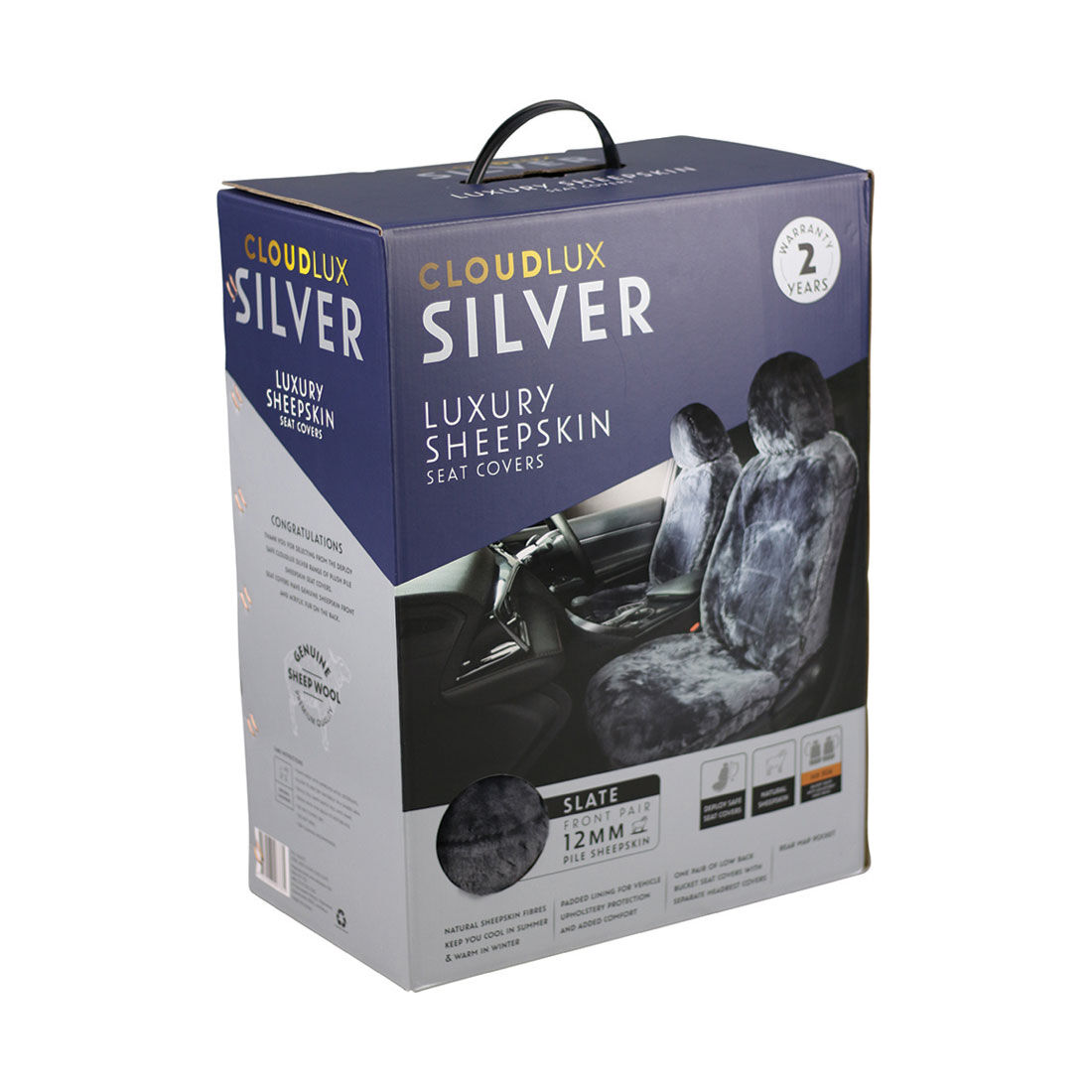 Silver CLOUDLUX Sheepskin Seat Covers - Slate Adjustable Headrests Size 30 Front Pair Airbag Compatible, , scanz_hi-res