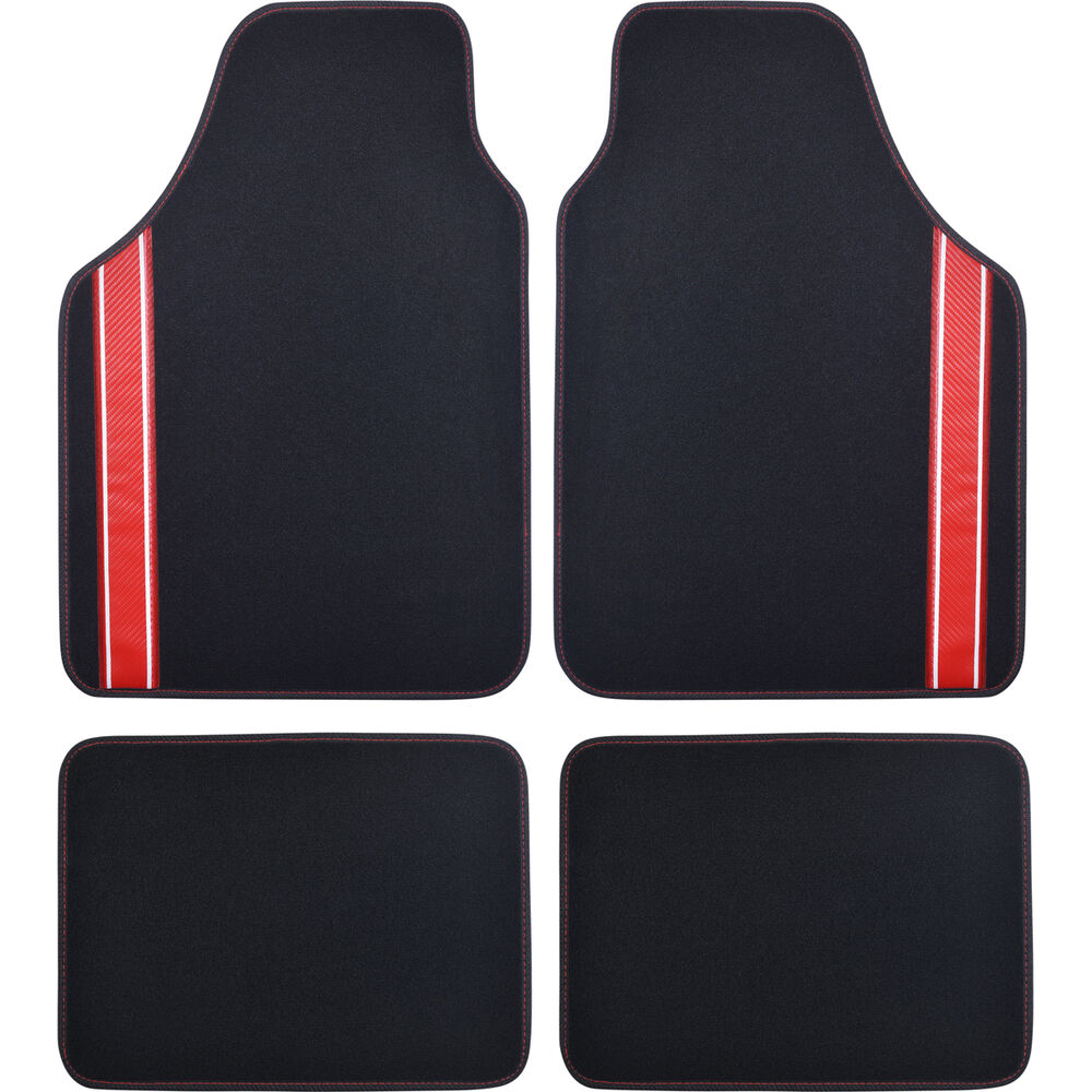 SCA Racing Car Floor Mats Carpet, Black / Red, Set of 4 Supercheap