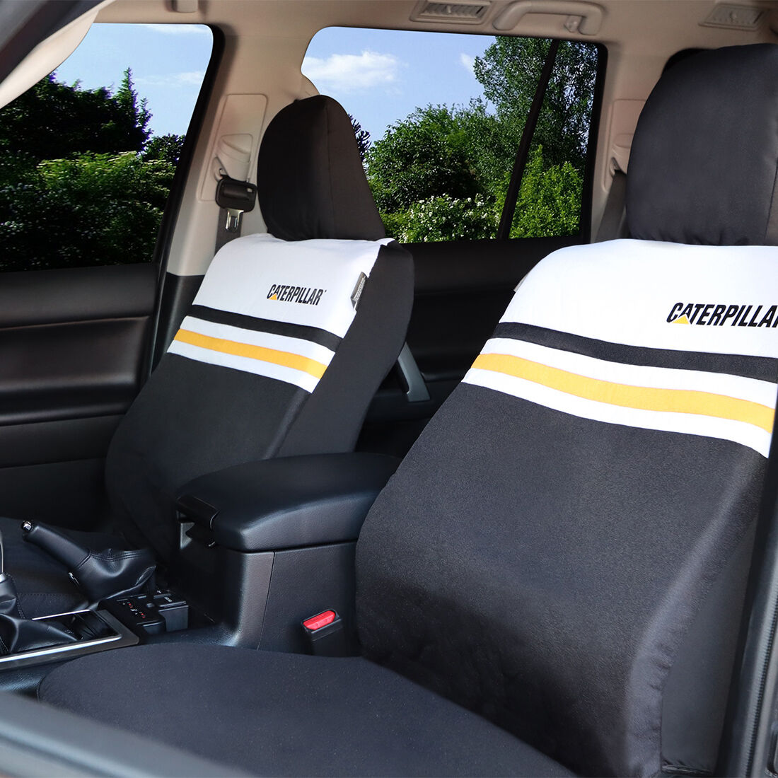 CAT Canvas Seat Covers Yellow/White Stripe Adjustable Headrests Airbag Compatible 30SAB, , scanz_hi-res