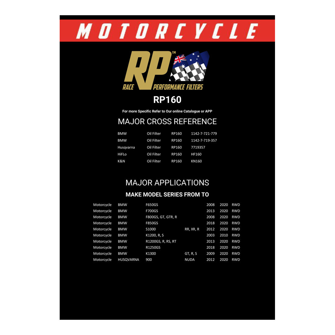 Race Performance Motorcycle Oil Filter RP160, , scanz_hi-res