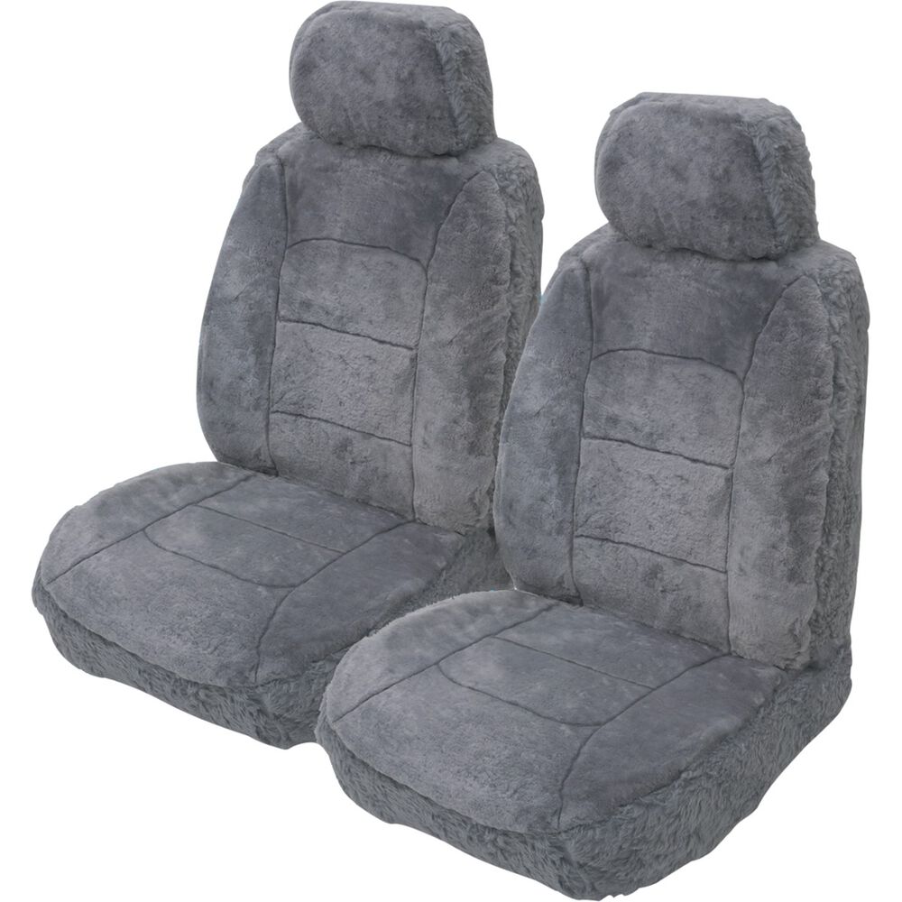 Silver CLOUDLUX Sheepskin Seat Covers Grey Adjustable Headrests Size 30 Front Pair Airbag