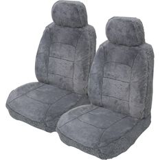 Silver CLOUDLUX Sheepskin Seat Covers - Grey Adjustable Headrests Size 30 Front Pair Airbag Compatible, Grey, scanz_hi-res