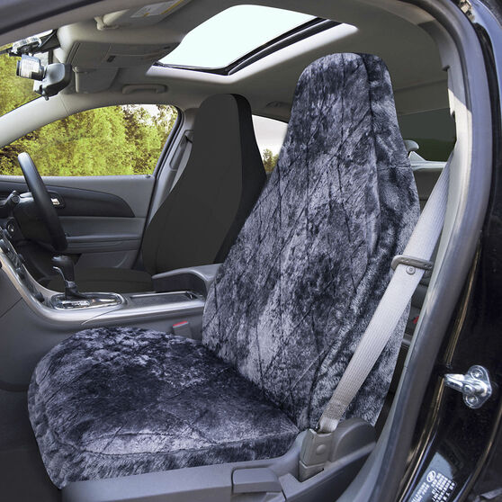 SCA Diamond Cut Sheepskin Single Seat Cover Slate Built In Headrests Airbag Compatible 60SAB