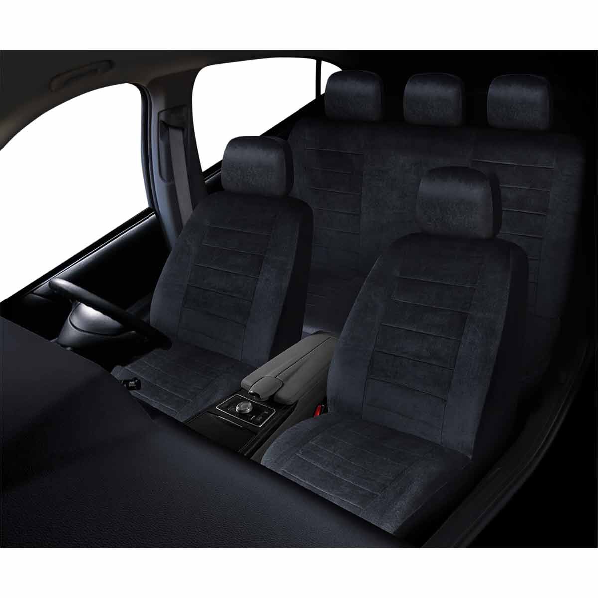 BLACK FULL CAR PACK POLY CANVAS SEAT COVERS FOR TOYOTA HIACE LWB VAN 03