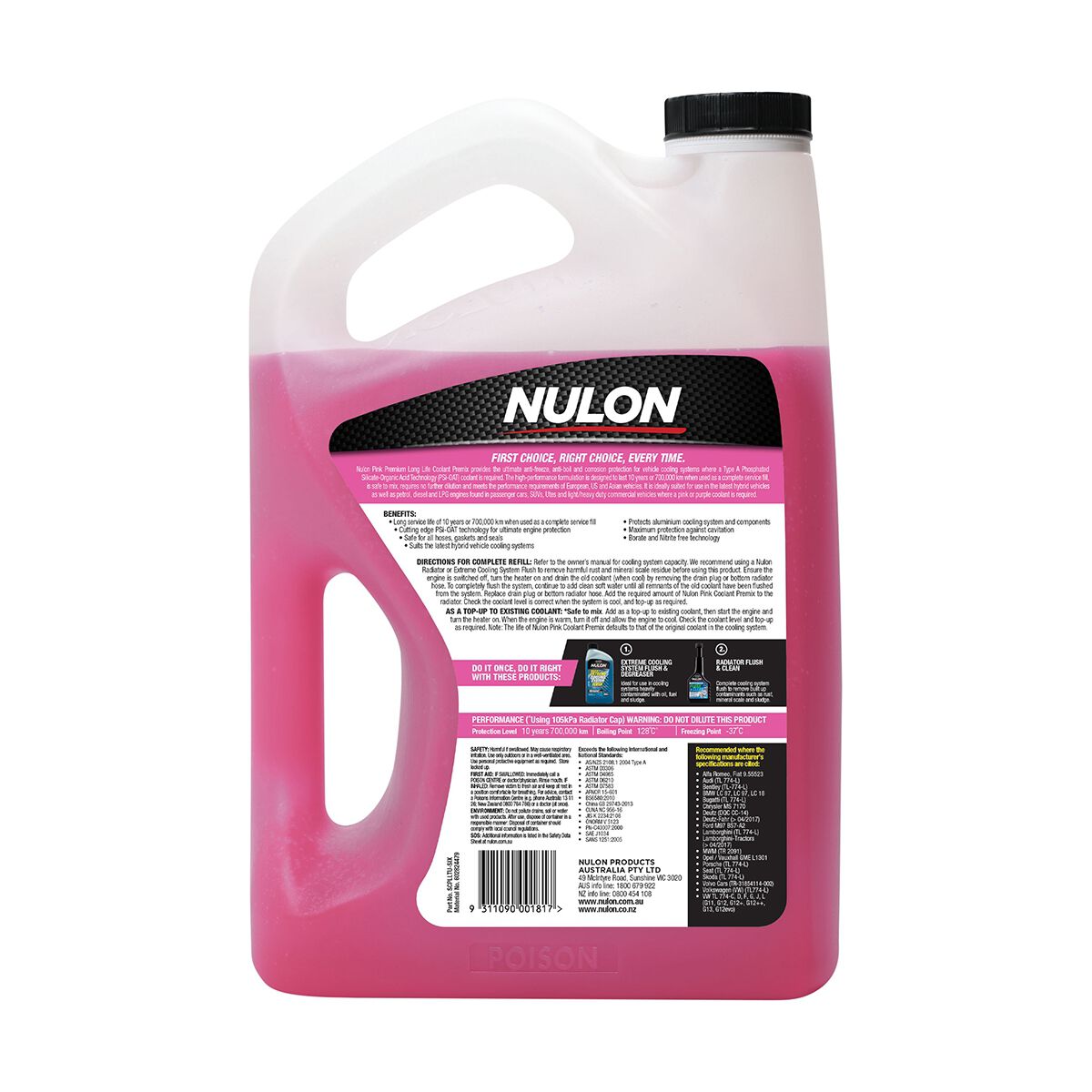 Nulon Pink Anti-Freeze / Anti-Boil Premix Coolant - 6 Litres, , scanz_hi-res