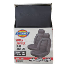 Dickies Premium Leather Look & Suede Seat Covers Black Adjustable Headrests Airbag Compatible, , scanz_hi-res
