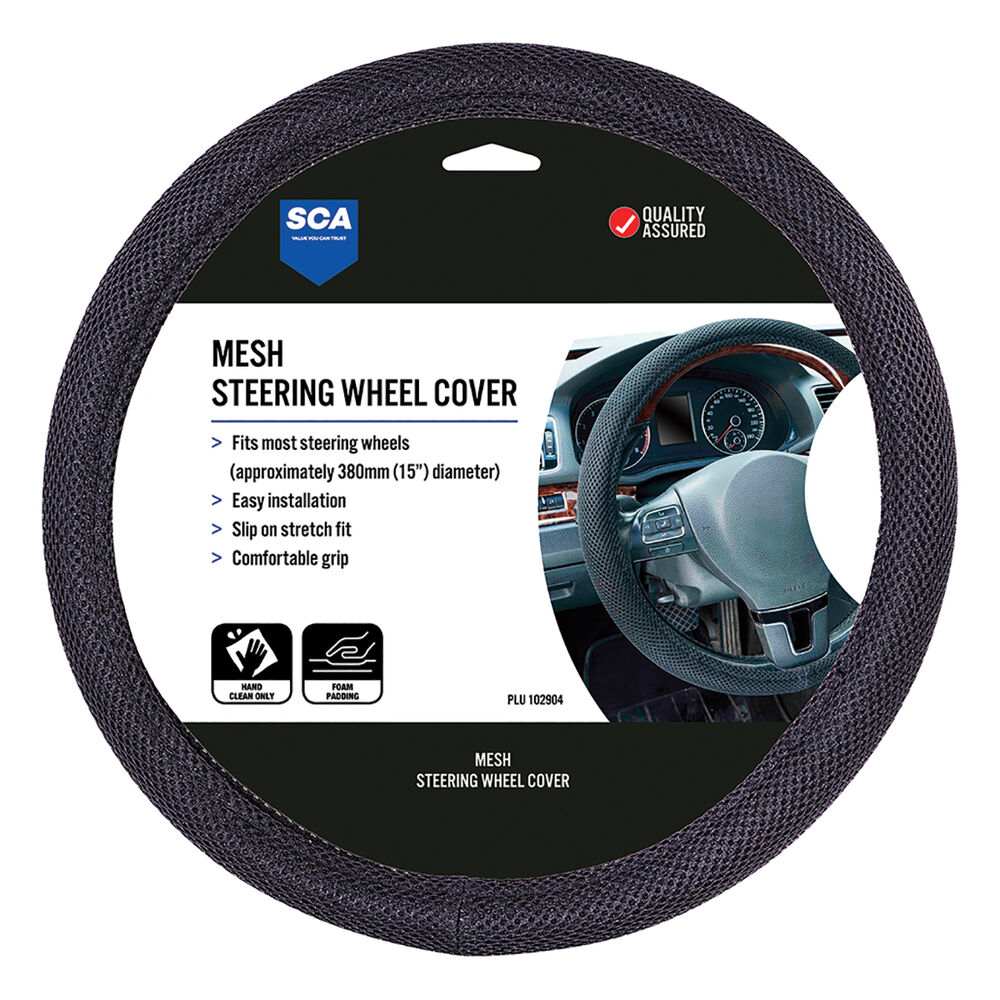 SCA Steering Wheel Cover Mesh, Black, 380mm diameter Supercheap