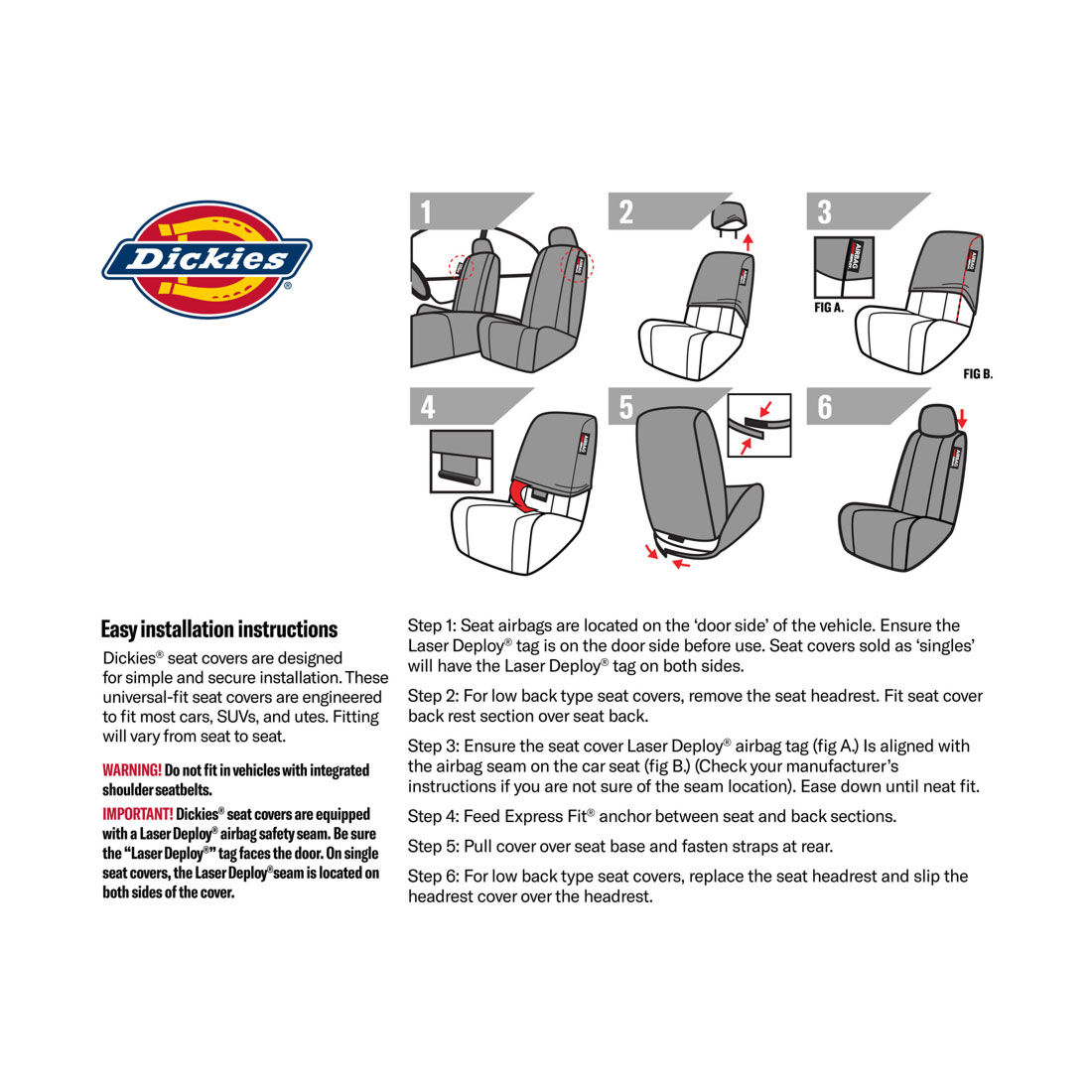 Dickies Repreve Polyester OG Black/White Logo Seat Covers Black Adjustable Headrests Airbag Compatible, , scanz_hi-res
