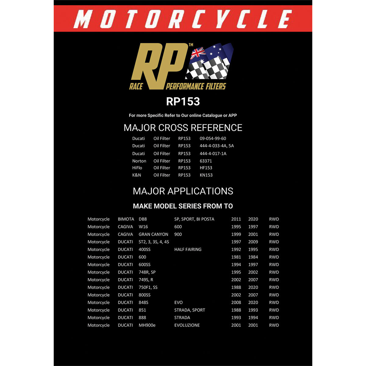 Race Performance Motorcycle Oil Filter RP153, , scanz_hi-res