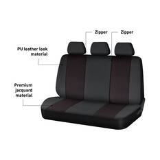 SCA Premium Jacquard & Leather Look Seat Covers Black/Red Adjustable Headrests Rear Bench 06H, , scanz_hi-res