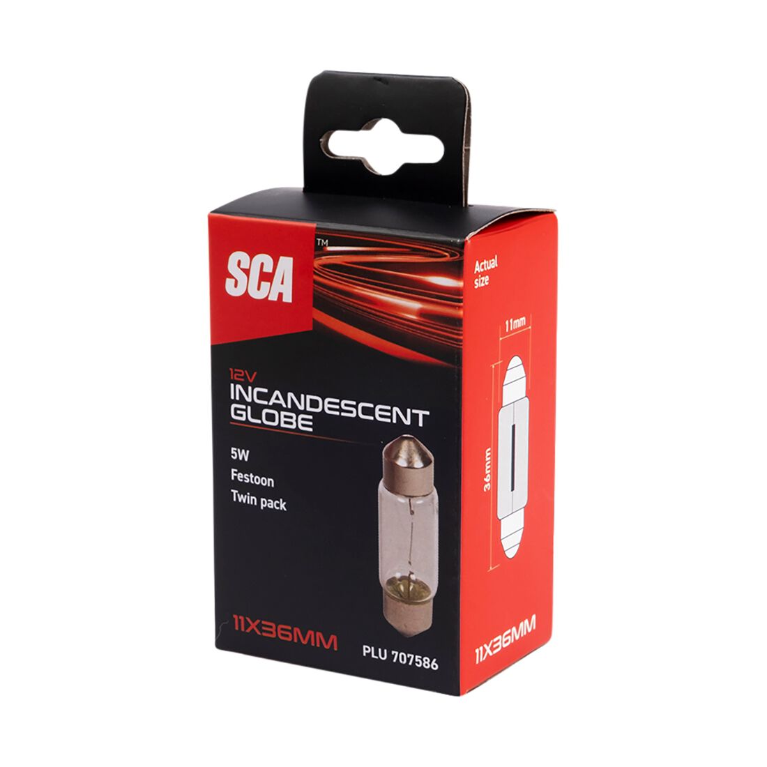 SCA Incandescent Globe - 11X36MM 12V 5W - 2 Pack, , scanz_hi-res