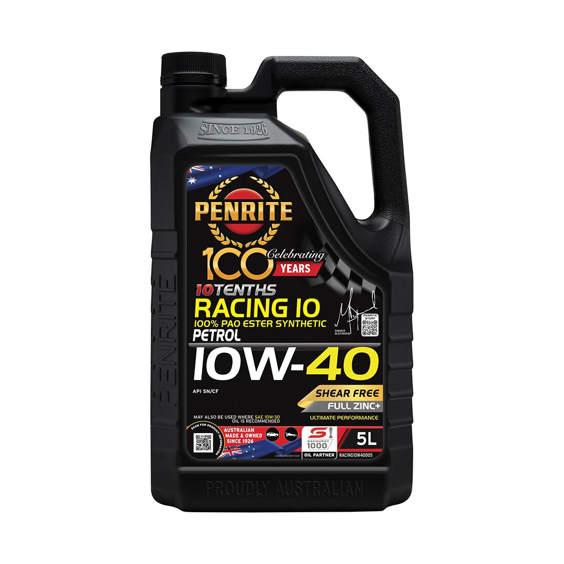 Penrite 10 Tenths Racing 10 Engine Oil - 10W-40 5 Litre, , scanz_hi-res