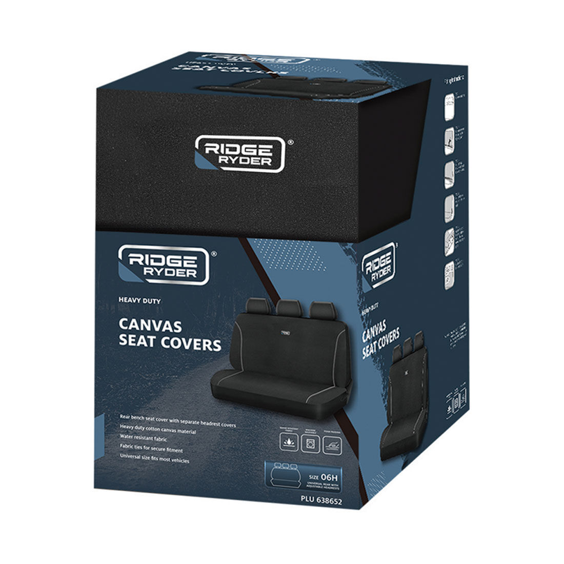 Ridge Ryder Canvas Seat Cover Black/Grey Piping Adjustable Headrests Rear Seat 06H, , scanz_hi-res