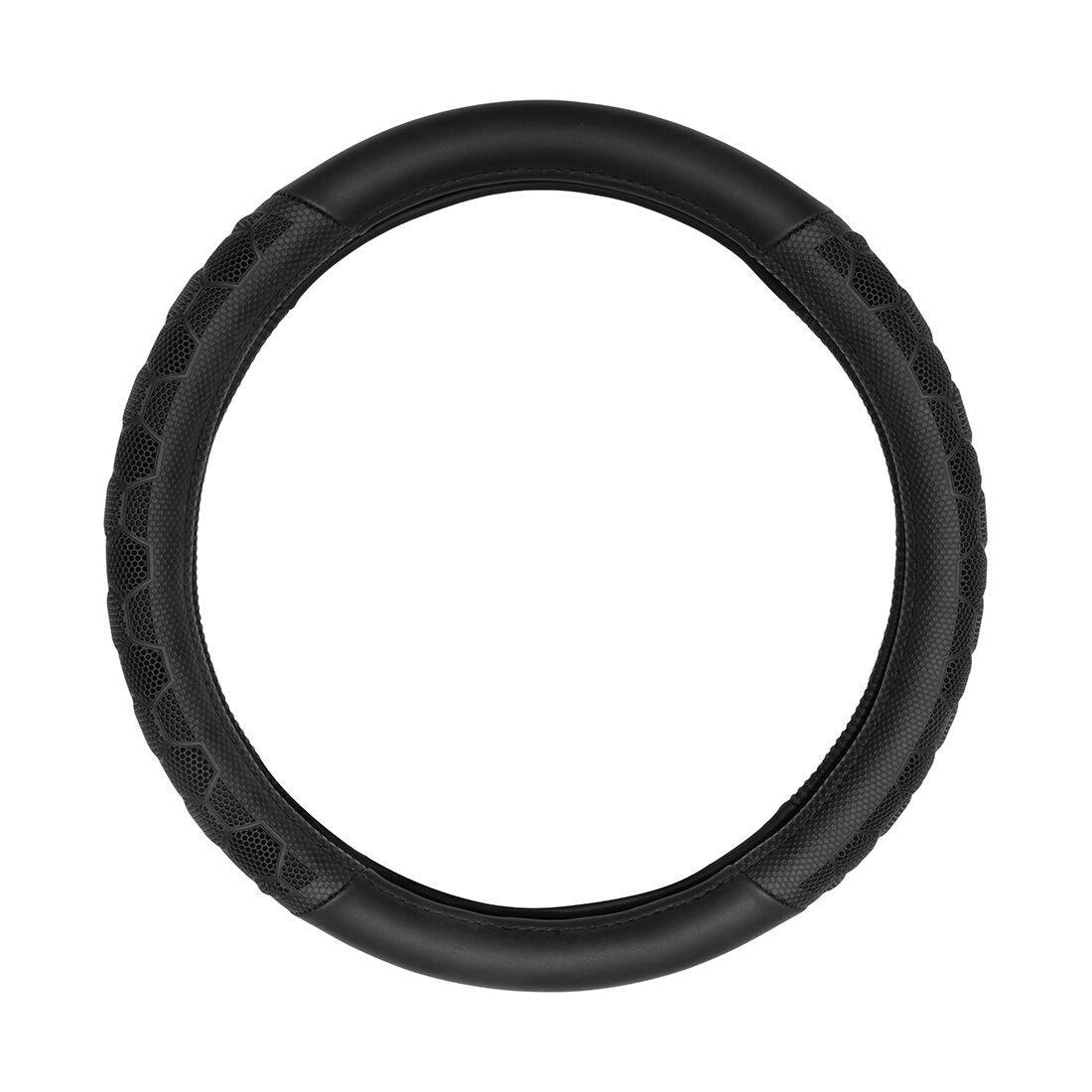 SCA Steering Wheel Cover - Leather Look & Rubber, Black and Grey, 380mm, , scanz_hi-res