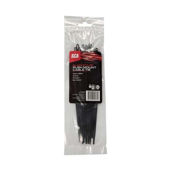 SCA Push Mount Ties Pack of 20, 200 x 4.8mm, Black, , scanz_hi-res