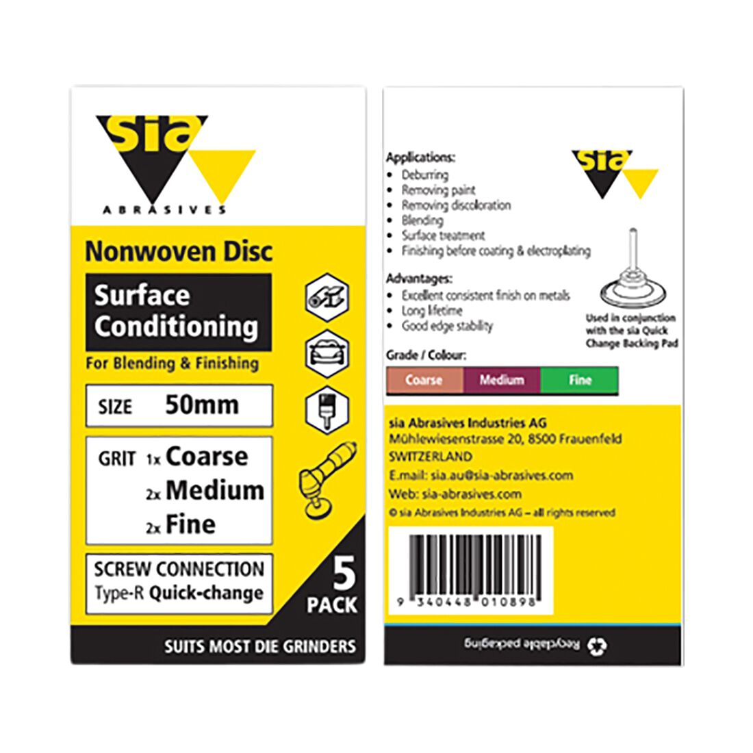 SIA Abrasives Non Woven Disc 50mm, 2820 Series, Quick Change Mixed, 5 Pack, , scanz_hi-res