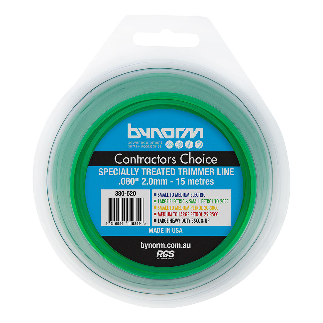Bynorm Green Trimmer Line 2.0mm x 15m, , scanz_hi-res