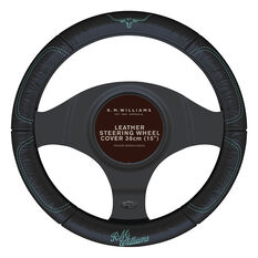 R.M.Williams Aqua Steering Wheel Cover Leather Black/Aqua 380mm Diameter, , scanz_hi-res