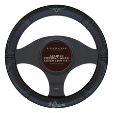 R.M.Williams Aqua Steering Wheel Cover Leather Black/Aqua 380mm Diameter, , scanz_hi-res