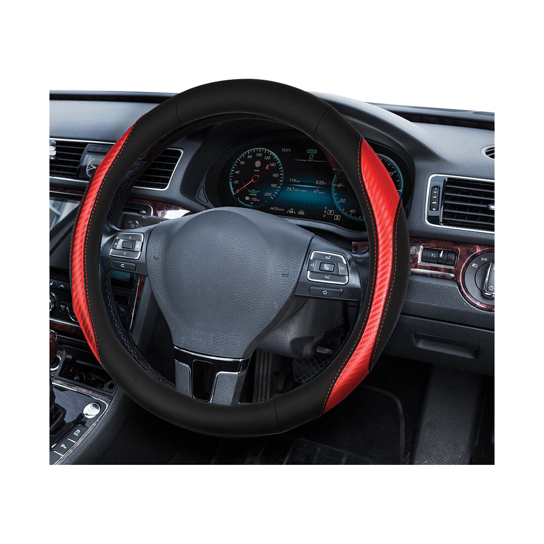 SCA Steering Wheel Cover Sports Leather Look Black & Red, , scanz_hi-res