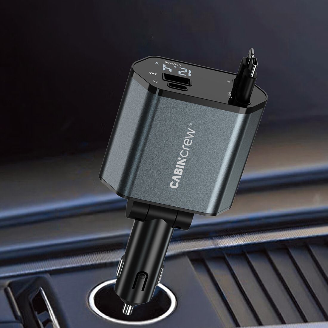 Cabin Crew 12V 55W 4 Port with Built-in Cables In-Car Fast Charger, , scanz_hi-res