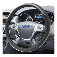 Dickies Premium Leather Look & Suede Steering Wheel Cover Black 380mm Diameter, , scanz_hi-res