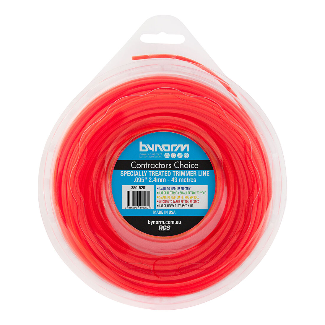 Bynorm Orange Trimmer Line 2.4mm x 43m, , scanz_hi-res