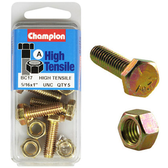 Champion High Tensile Bolts and Nuts BC17, 5/16"UNC x 1", , scanz_hi-res
