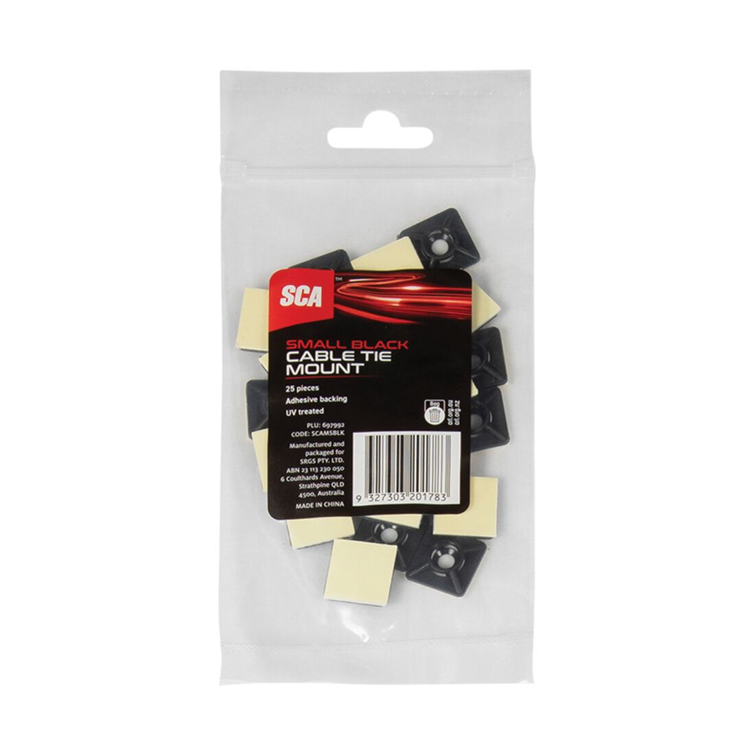 SCA Cable Tie Mounts Small 19mm x 19mm, Pack of 25, Black, , scanz_hi-res