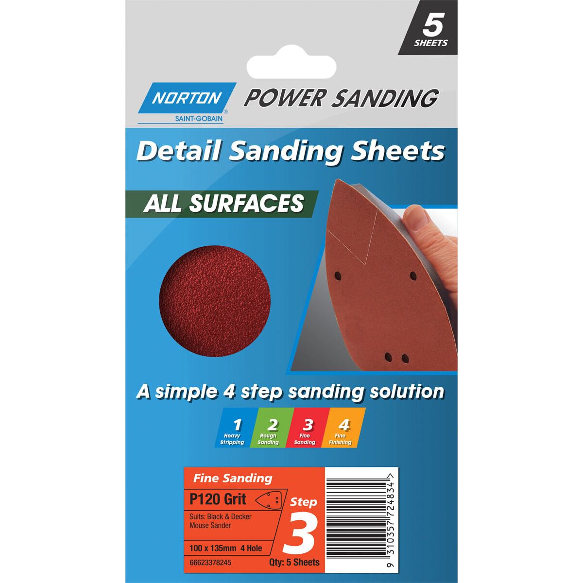 Norton Mouse Sanding Sheets 120 Grit 5 Pack, , scanz_hi-res