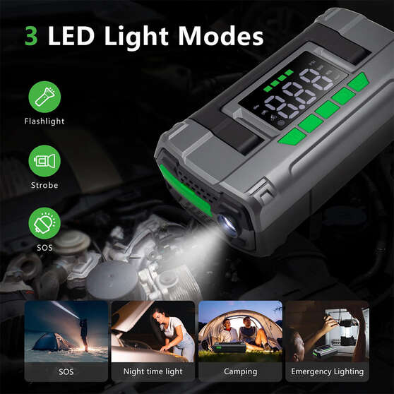 CAROSS T14 12V 2000A Smart Lithium Jump Starter With Built-in Air Compressor & 3 Mode LED Worklight, , scanz_hi-res