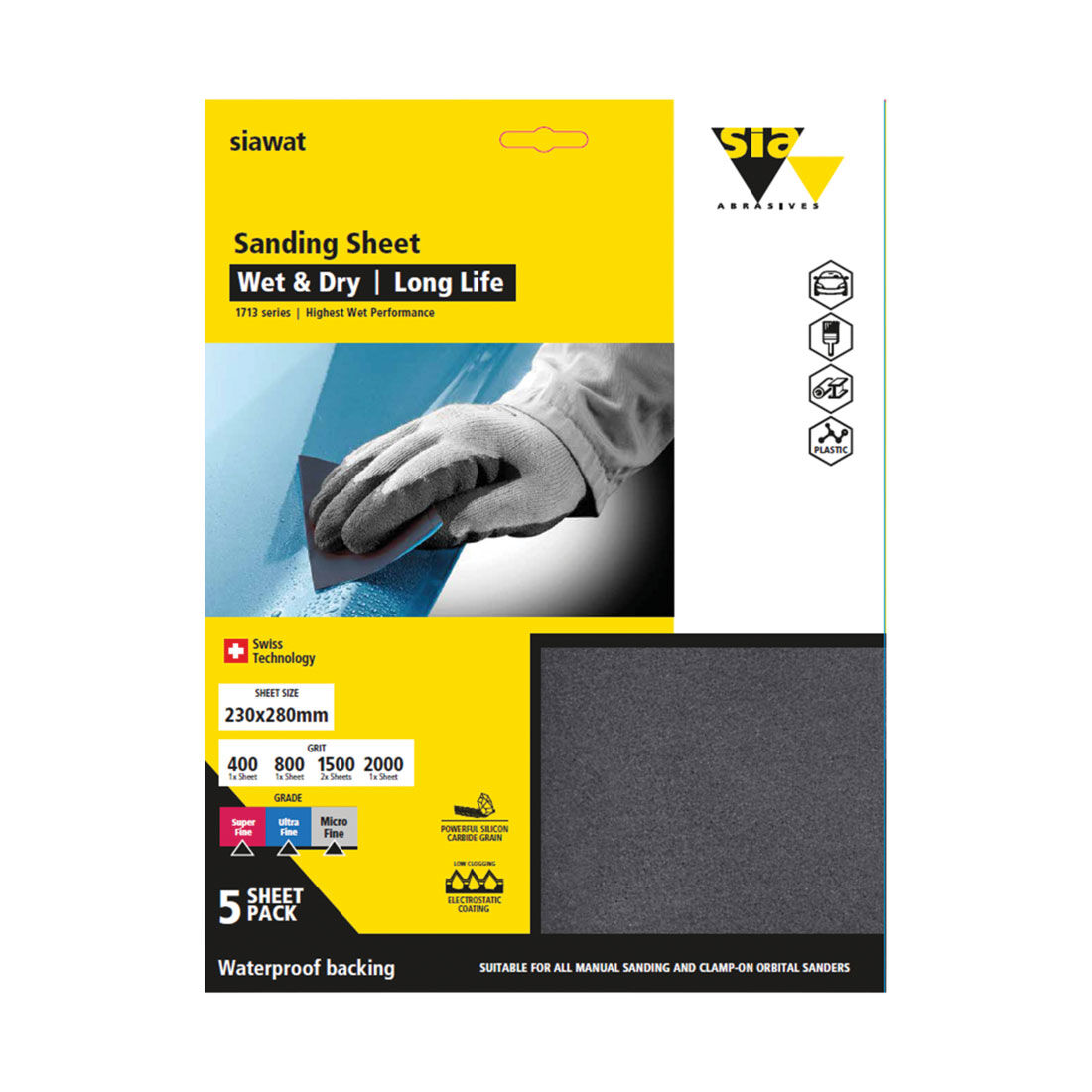 SIA Abrasives Sandpaper 5 Pack Mixed - Siawat 1713, , scanz_hi-res