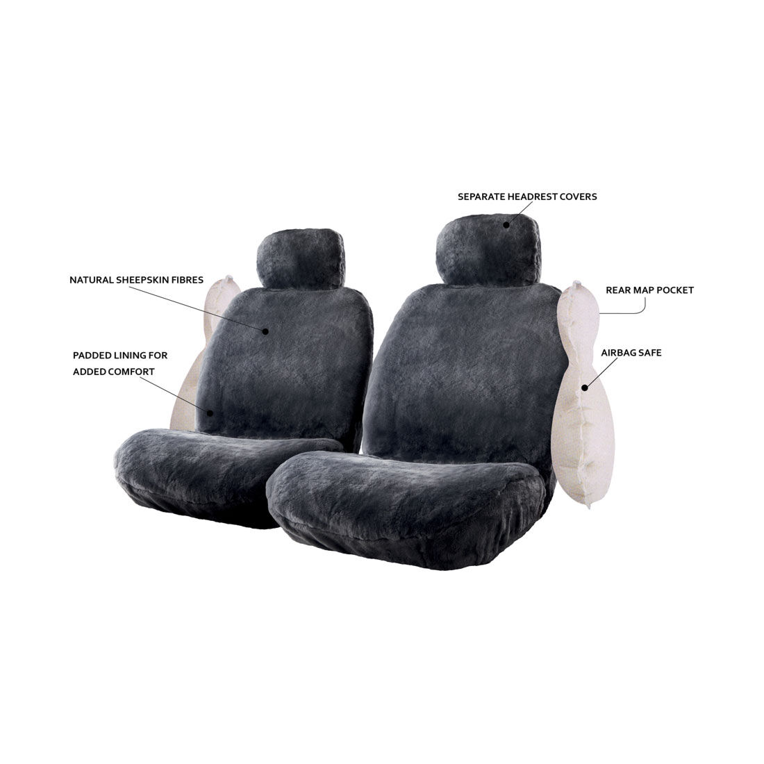 Gold CLOUDLUX Sheepskin Seat Covers Slate Adjustable Headrests Size 30 Front Pair Airbag Compatible Supercheap Auto New Zealand