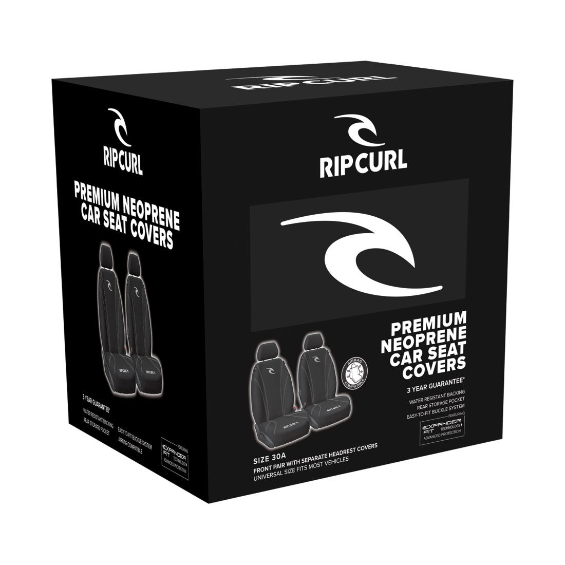 Rip Curl Logo Neoprene Seat Covers White/Black Adjustable Headrests Airbag Compatible, , scanz_hi-res