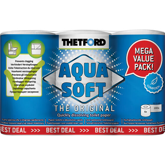 Thetford Aqua Soft Dissolving Toilet Paper 6 Pack, , scanz_hi-res