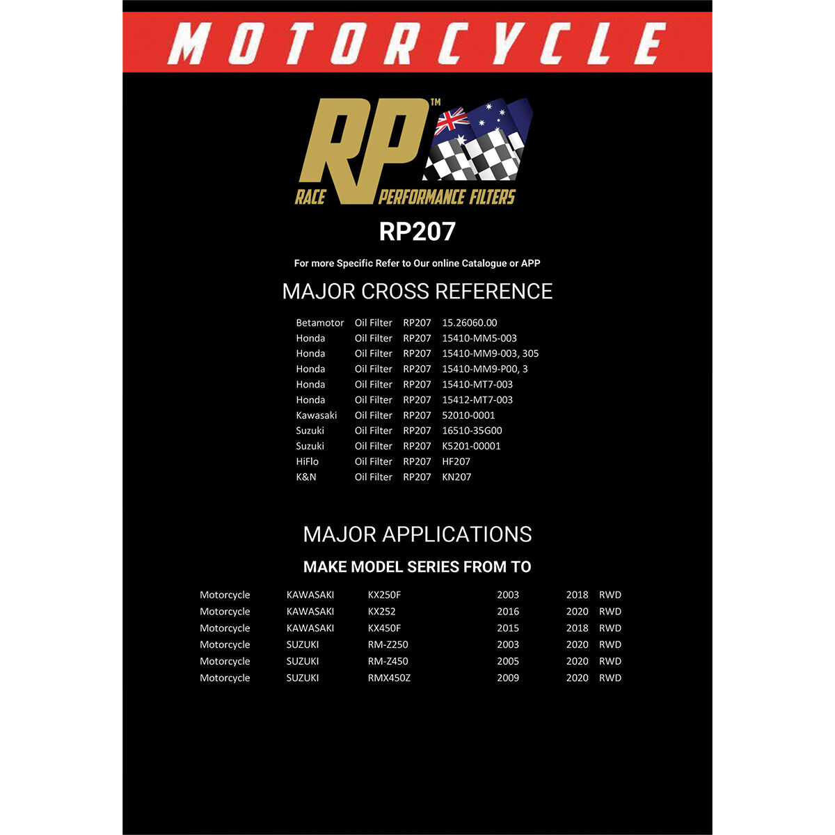 Race Performance Motorcycle Oil Filter RP207, , scanz_hi-res