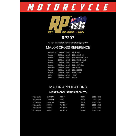 Race Performance Motorcycle Oil Filter RP207, , scanz_hi-res