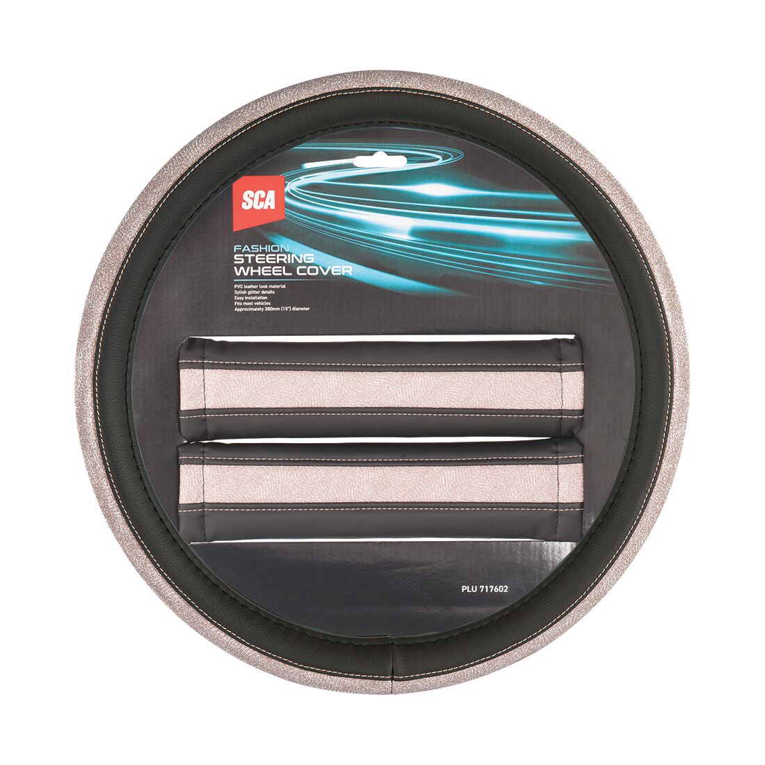 SCA Leather Look Steering Wheel Cover and Seat Belt Buddy Set Pink Shimmer, , scanz_hi-res