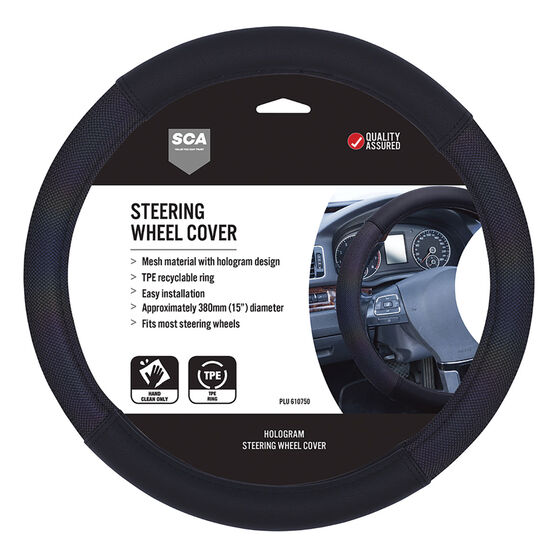 SCA Hologram Mesh Steering Wheel Cover - Black, 380mm, , scanz_hi-res