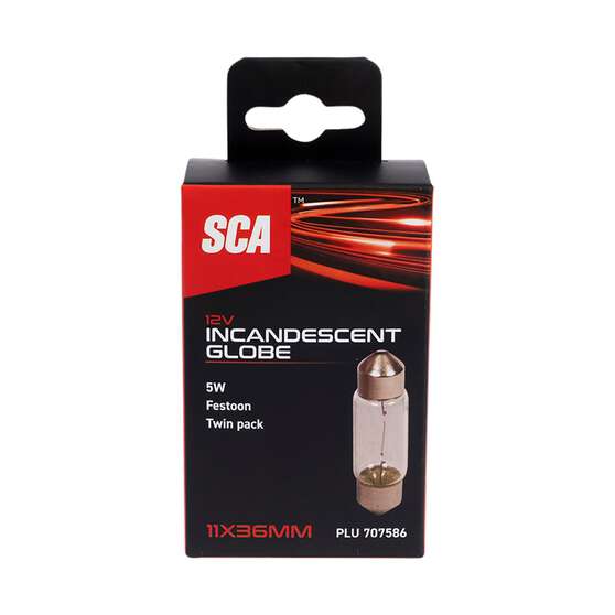 SCA Incandescent Globe - 11X36MM 12V 5W - 2 Pack, , scanz_hi-res