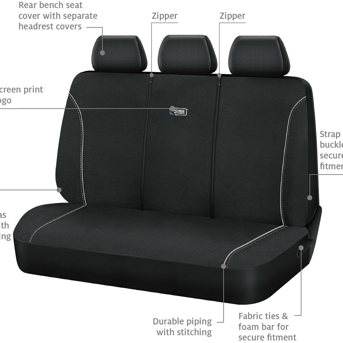 Ridge Ryder Canvas Seat Covers Black/Grey 06H, , scanz_hi-res