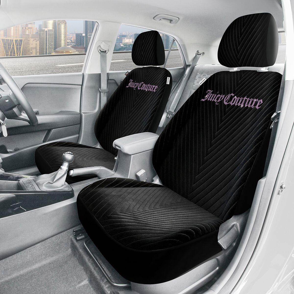 Juicy Couture 2 Piece Juicy Bling Seat Covers - Black/Purple, , scanz_hi-res