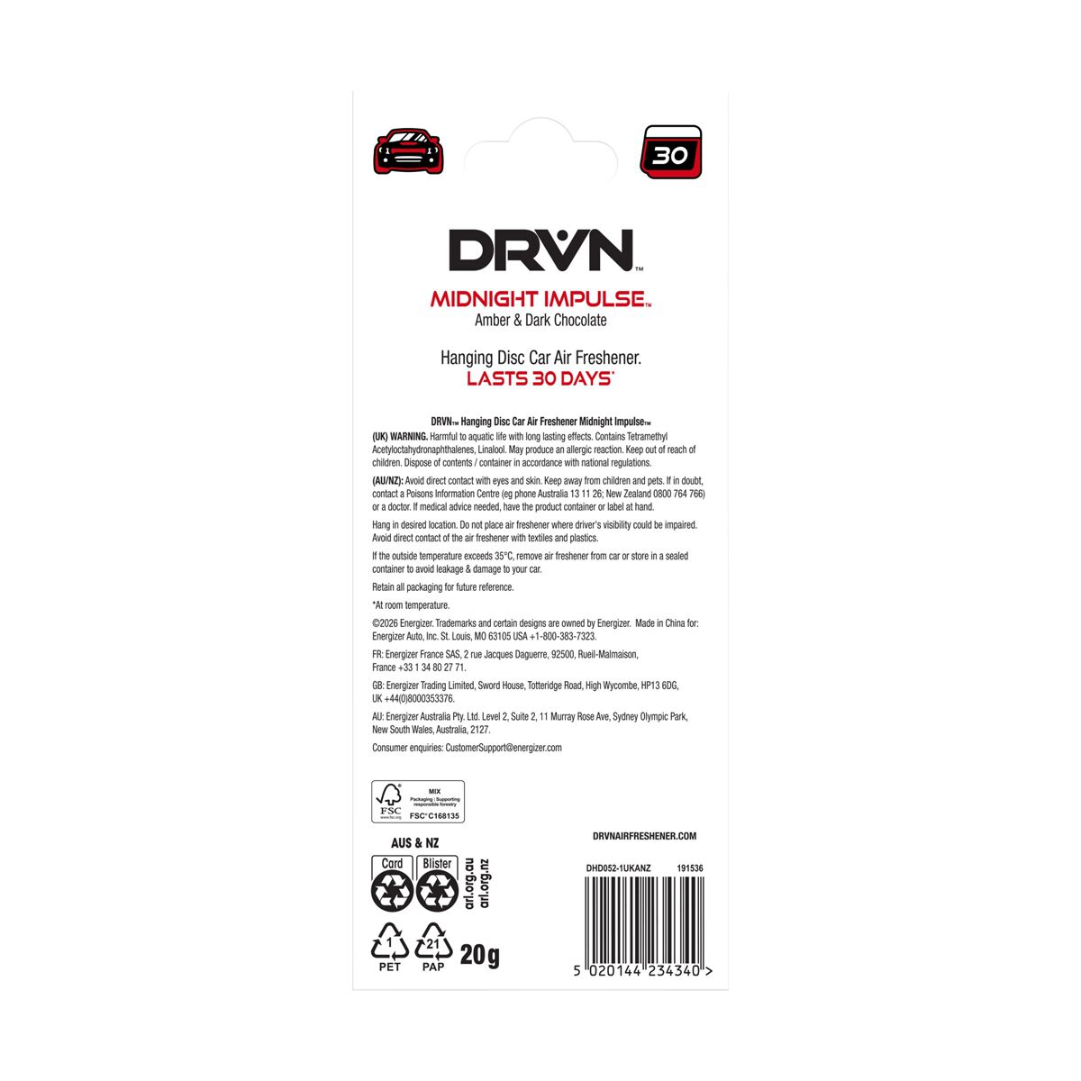 DRVN Midnight Impulse Hanging Air Freshener - 1 Pack, , scanz_hi-res