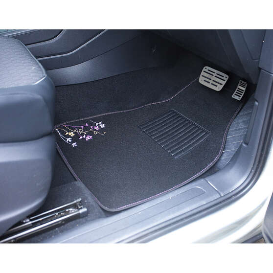 SCA Blossom Carpet Car Floor Mats - Set of 4, Black/Purple/Orange, , scanz_hi-res