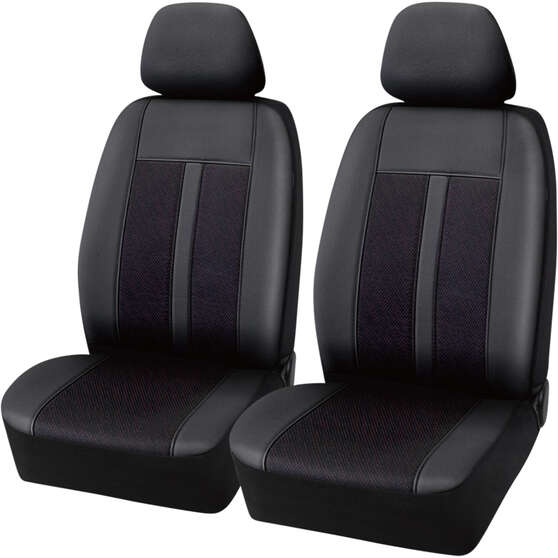 SCA Premium Jacquard & Leather Look Seat Covers Black/Red Adjustable Headrests Airbag Compatible 30SAB, , scanz_hi-res