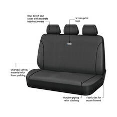 Ridge Ryder Canvas Seat Cover Charcoal/Black Piping Adjustable Headrests Rear Seat 06H, , scanz_hi-res