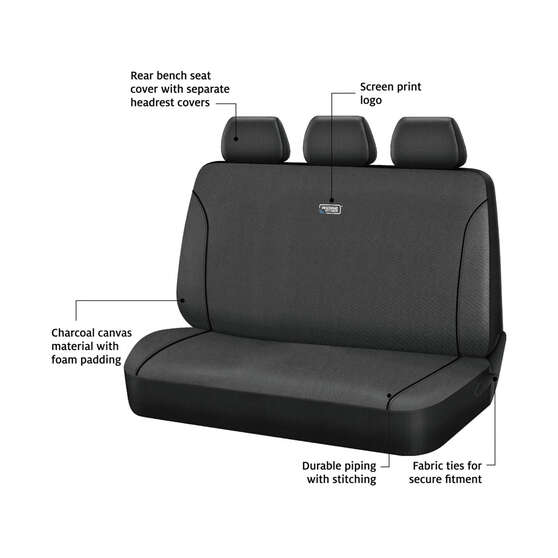 Ridge Ryder Canvas Seat Cover Charcoal/Black Piping Adjustable Headrests Rear Seat 06H, , scanz_hi-res