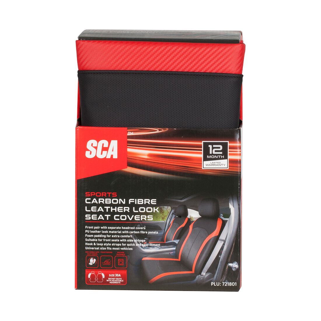 SCA Seat Cover Sports Black & Red Leather Look, Adjustable Headrests, Airbag Compatible, Size 30A, , scanz_hi-res