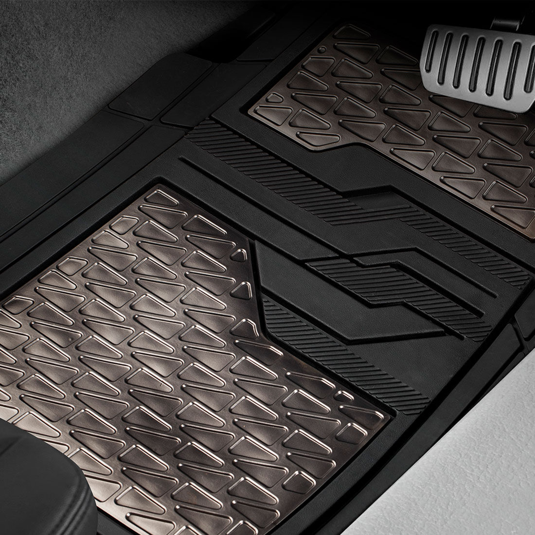 SCA Checkerplate PVC Car Floor Mats - Set of 4, Gun Metal Grey/Black, , scanz_hi-res